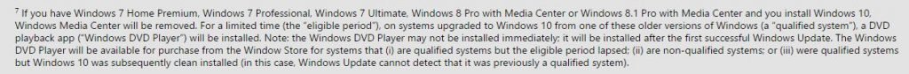 Screenshot from Microsoft website regarding Windows 10 upgrade